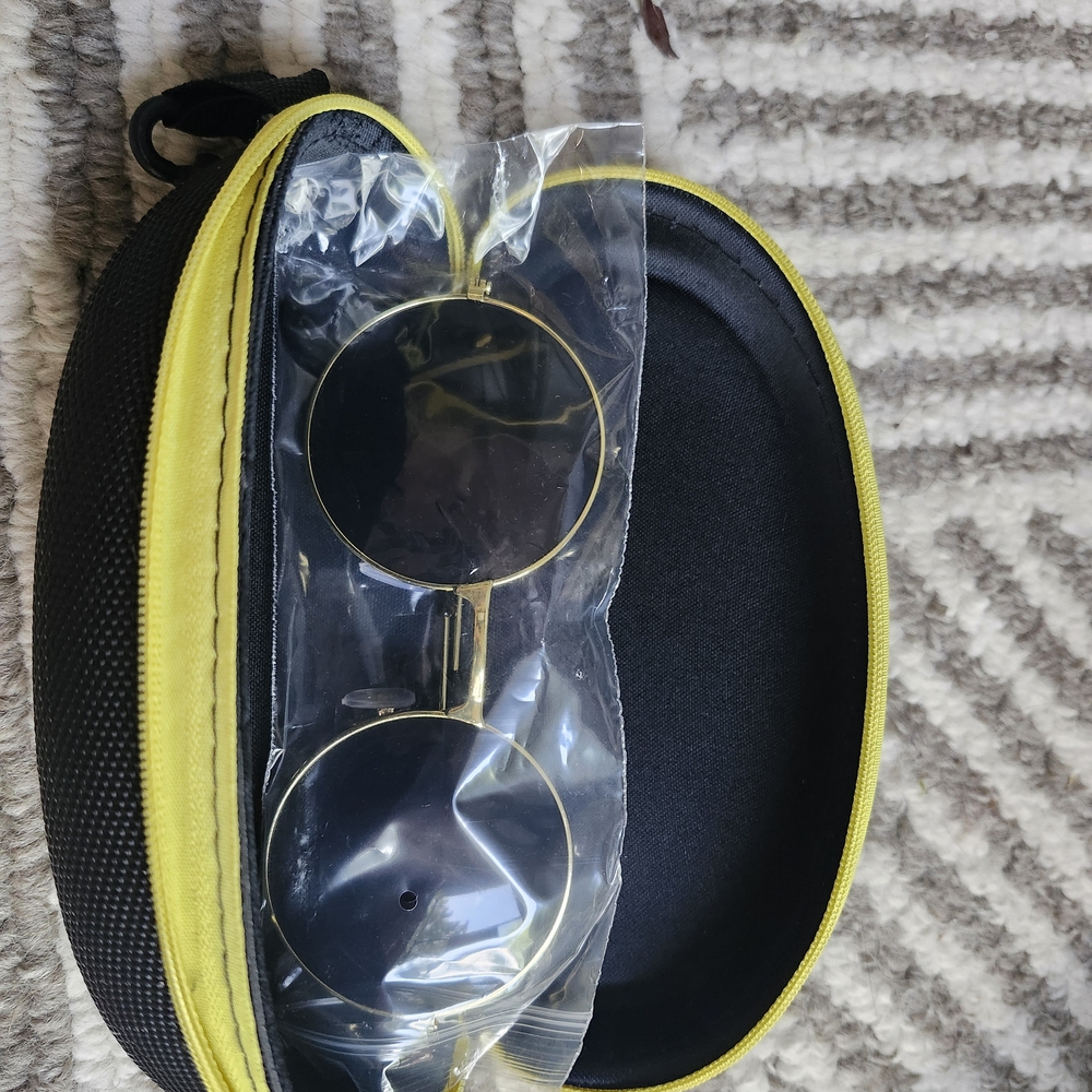Round Gold Sunglasses with Black Case